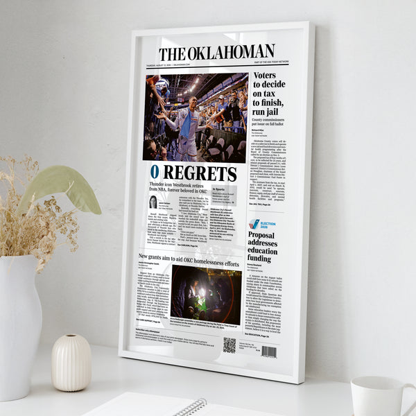 Russell Westbrook 0 Regrets Front Page Wall Art wall art mockup - Square framed room