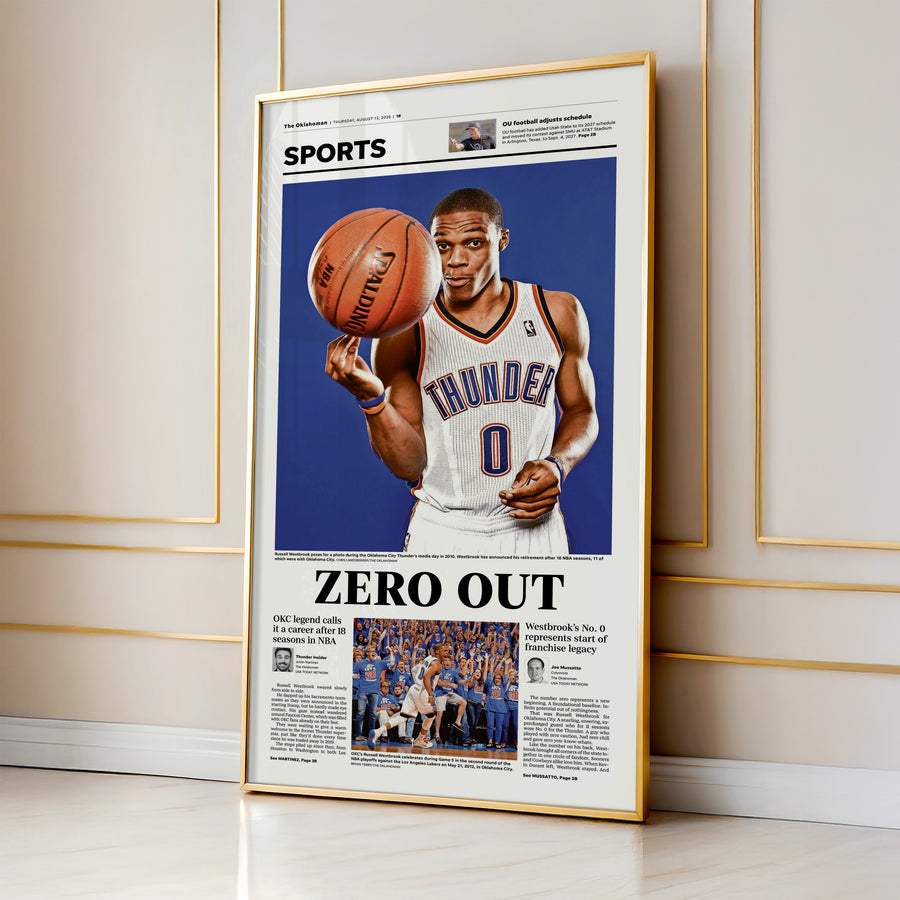 Russell Westbrook Zero Out Front Page Wall Art wall art mockup - Gallery wall square