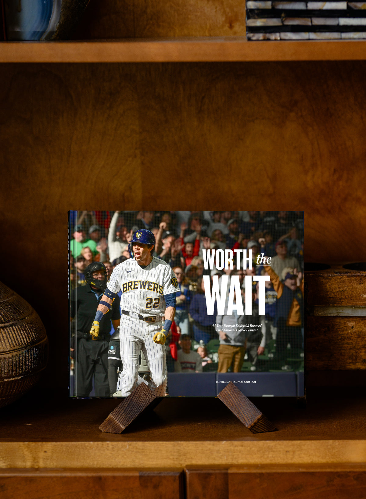 Milwaukee Brewers 2026 book mockup - Shelf with stand