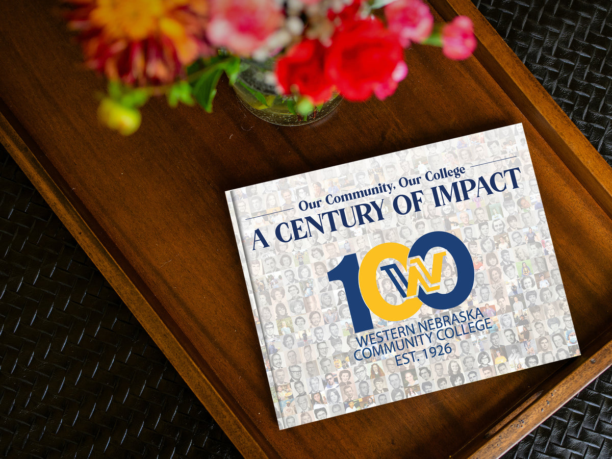 Western Nebraska Community College History book mockup - Table flowers