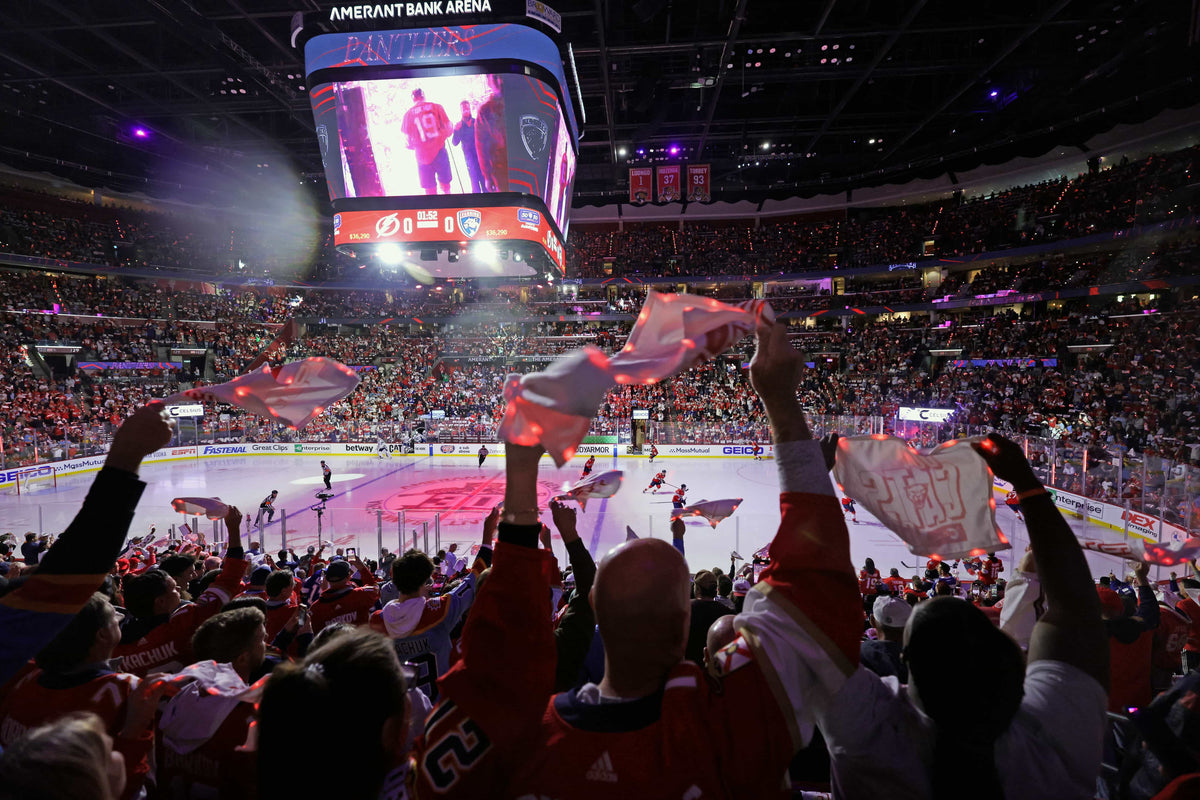 Fans show their support before the Florida Panthers take on the Tampa Bay Lightning during Game 5 of the Stanley Cup playoffs in Sunrise on April 29, 2024.