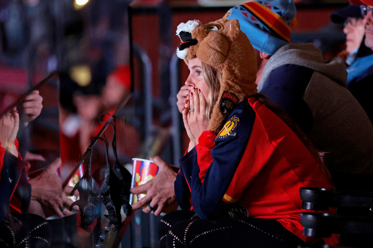 Fans react during a Game 4 Stanley Cup Final watch party at Amerant Bank Arena in Sunrise on June 15, 2024.