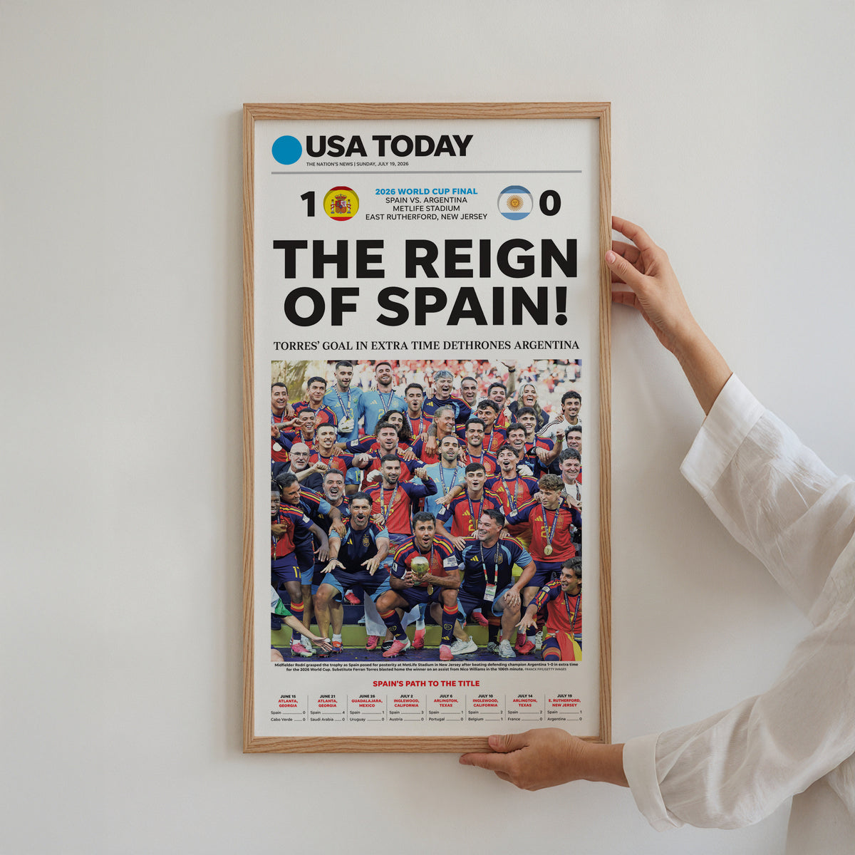 The Reign of Spain 2026 World Cup Front Page Wall Art wall art mockup - Close frame square