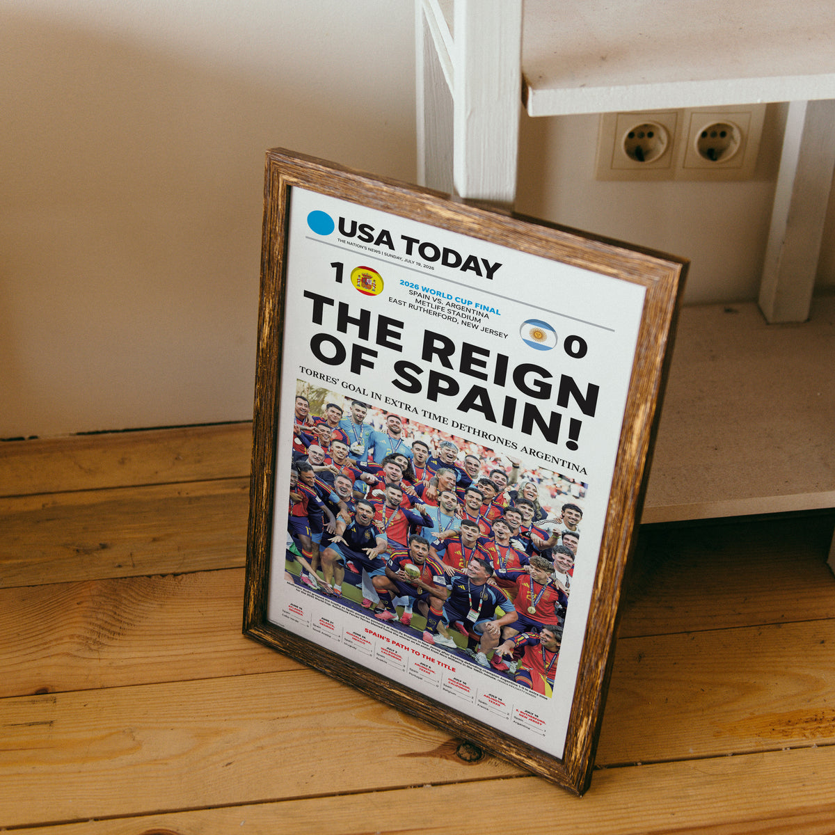 The Reign of Spain 2026 World Cup Front Page Wall Art wall art mockup - Framed detail square