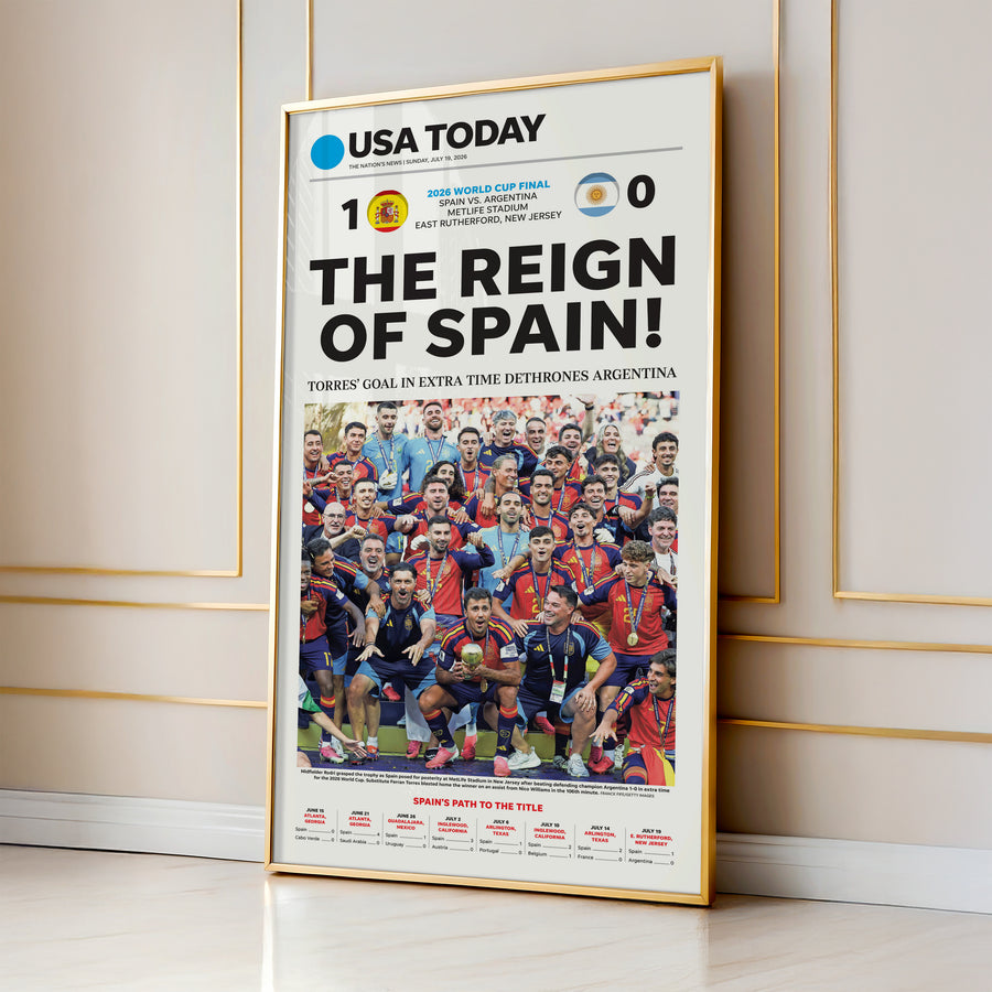 The Reign of Spain 2026 World Cup Front Page Wall Art wall art mockup - Gallery wall square