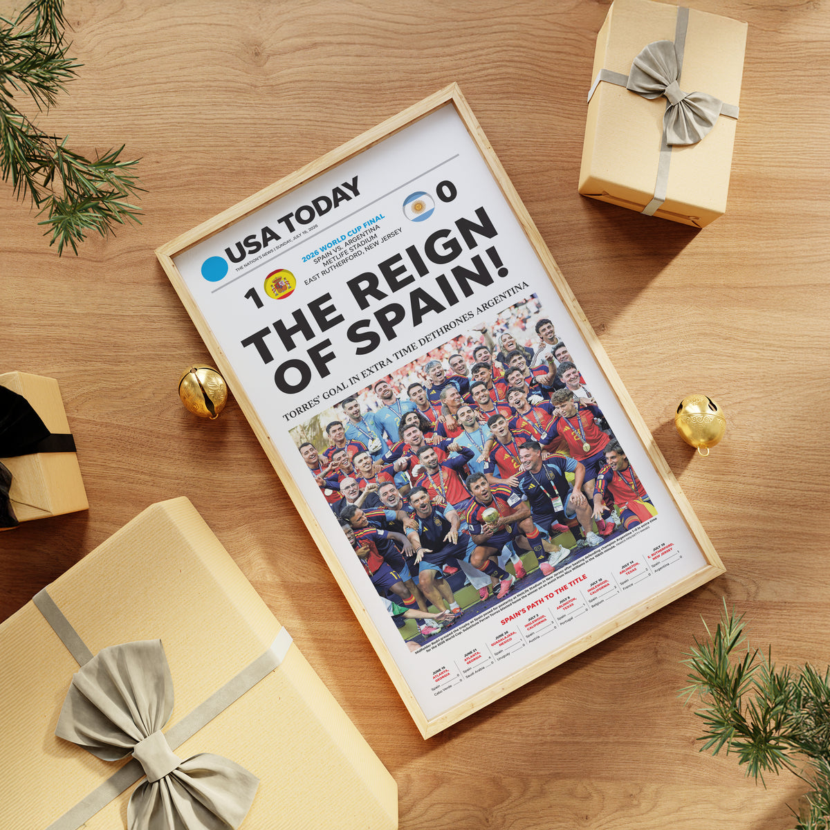 The Reign of Spain 2026 World Cup Front Page Wall Art wall art mockup - Modern room square