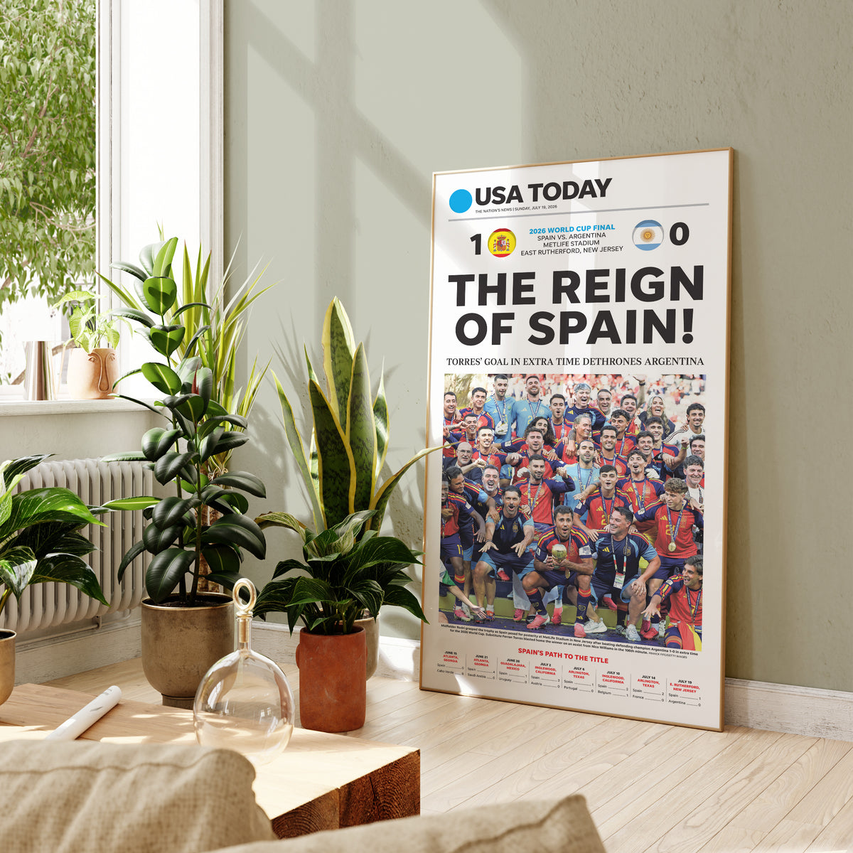 The Reign of Spain 2026 World Cup Front Page Wall Art wall art mockup - Shelf room square