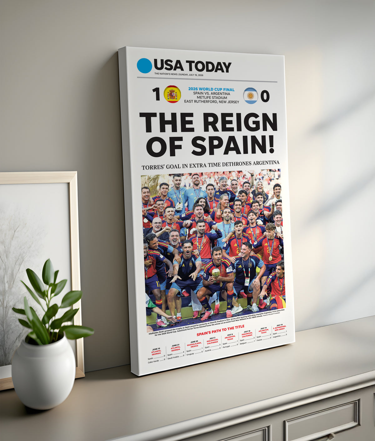 The Reign of Spain 2026 World Cup Front Page Wall Art wall art mockup - Tall lifestyle frame