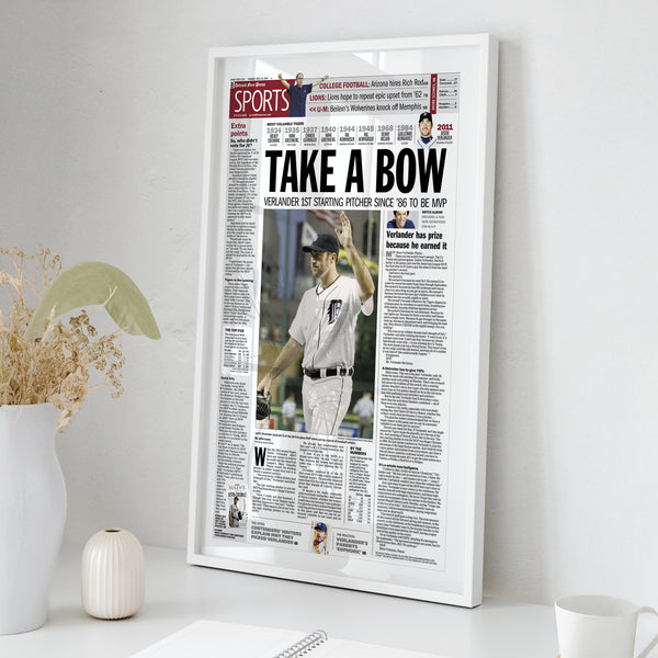 Verlander Take a Bow Front Page Wall Art wall art mockup - Square framed room