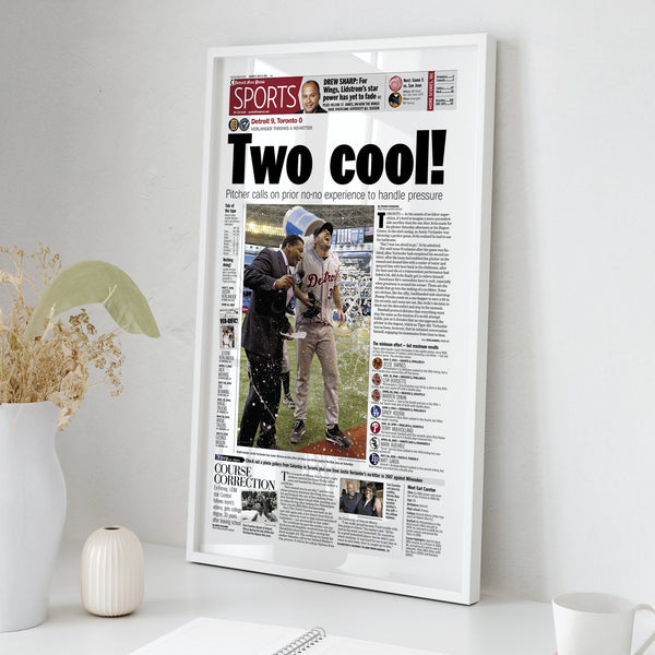 Verlander Two Cool Front Page Wall Art wall art mockup - Square framed room