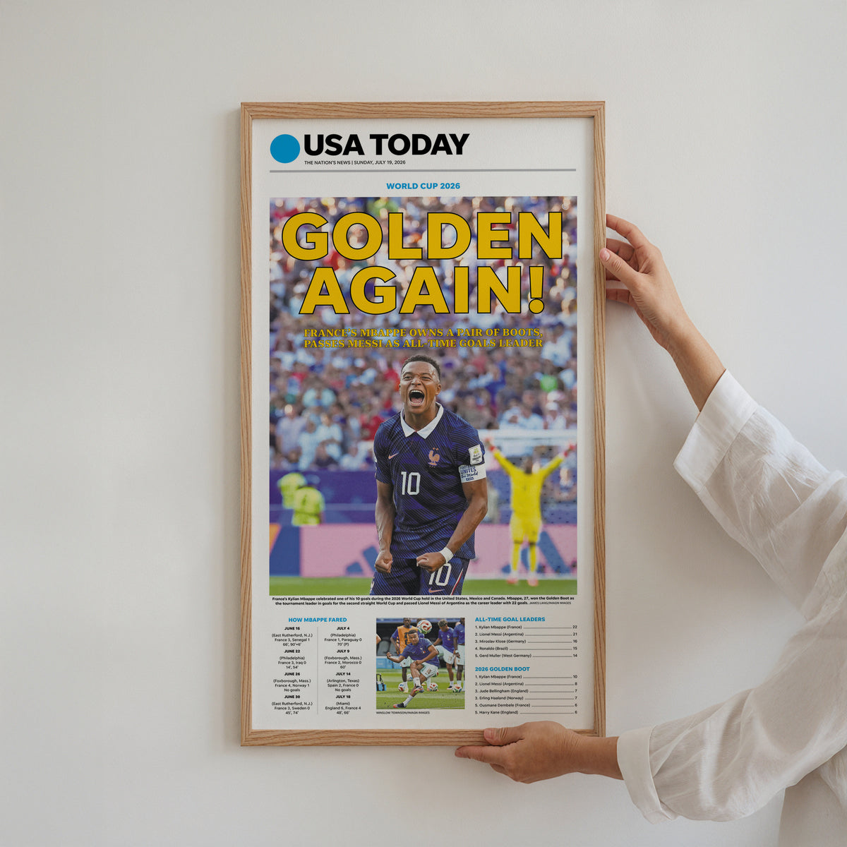 World Cup 2026 Mbappe Golden Boot Front Page Wall Art wall art mockup - Close frame square