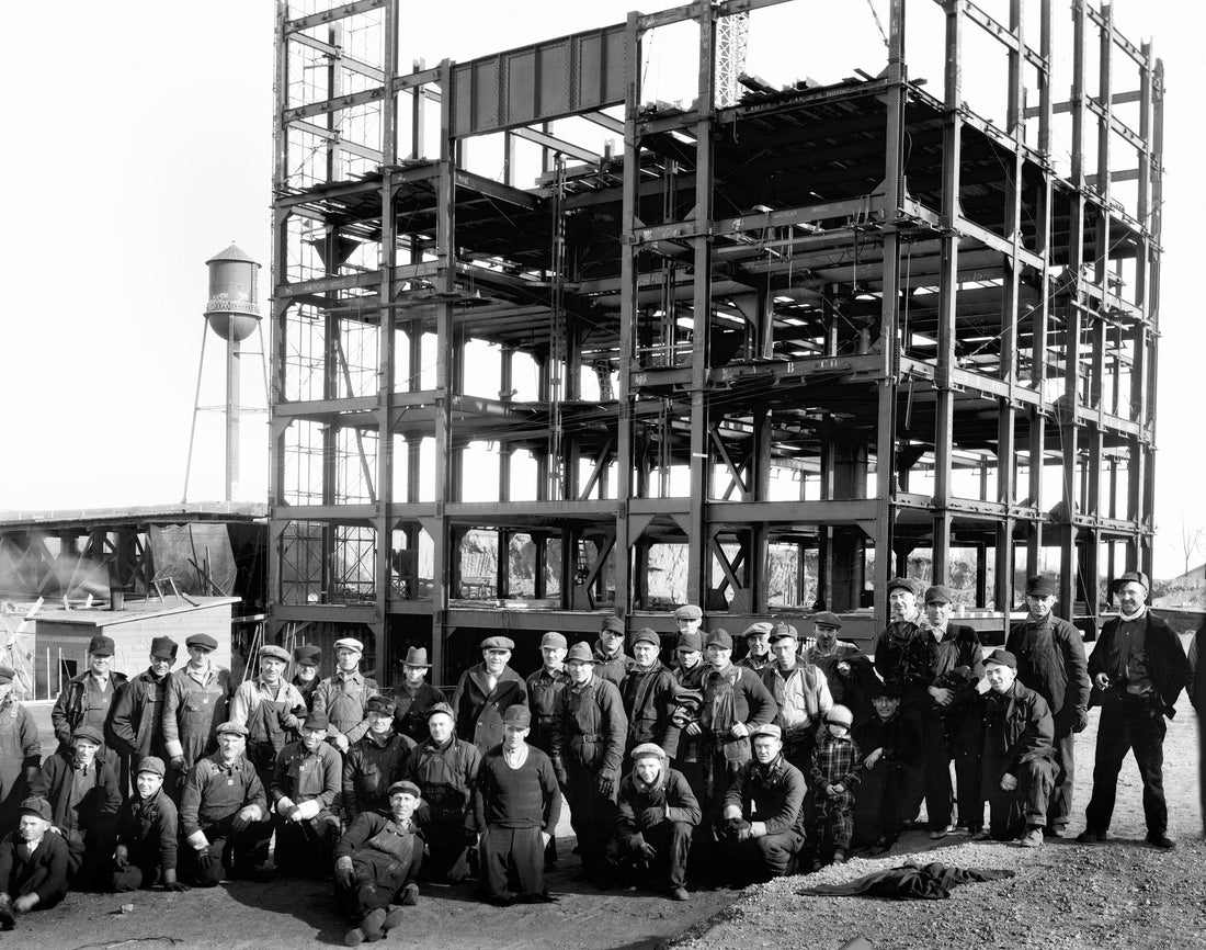 Steel workers stop work long enough for a photo, State Capitol, Bismarck, 1932. Courtesy State Historical Society of North Dakota / #00012-00062-00001