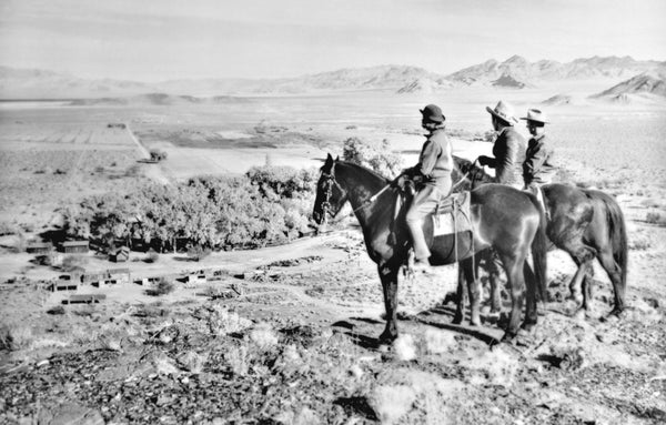 Riders on horseback overlooking MacFarland Ranch in Indian Springs, circa 1935. Courtesy BCMHA Archives, 2.0110