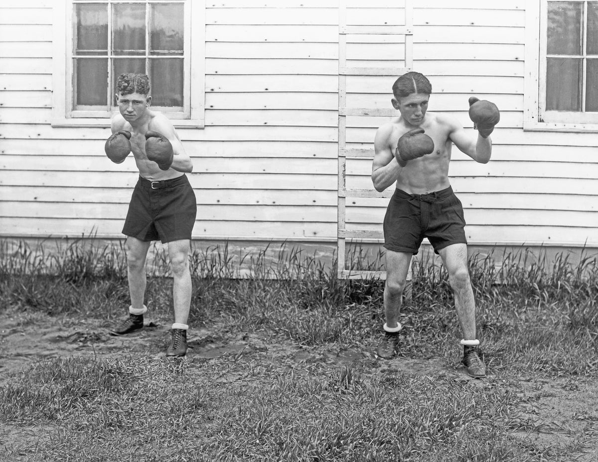 Boxers at the Plattsburgh Barracks in 1928. Red Martelli is on the left, and Joseph A. Soldato is on the right. Courtesy Clinton County Historical Museum