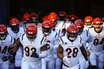 The Cincinnati Bengals take the field before the first quarter during an NFL divisional playoff football game against the Tennessee Titans, Saturday, Jan. 22, 2022, at Nissan Stadium in Nashville. Kareem Elgazzar/The Enquirer