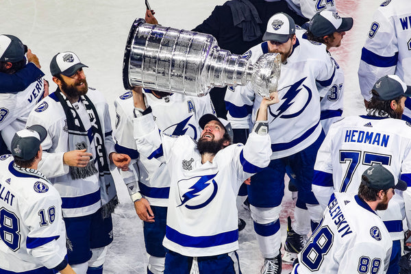 Nikita Kucherov hoists the Stanley Cup after the Tampa Bay Lightning’s Game 6 win against the Dallas Stars during the Stanley Cup final of the 2020 NHL Stanley Cup Playoff at Rogers Place on Sept. 28, 2020, in Edmonton. Special to the Times / Marko Ditkun