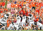 Clemson defensive lineman attempt to block an Appalachian State field goal. Nathan Gray / Anderson Independent Mail