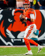 Cincinnati Bengals quarterback Joe Burrow (9) drops back to pass in the fourth quarter during a Week 4 NFL football game against the Jacksonville Jaguars, Thursday, Sept. 30, 2021, at Paul Brown Stadium in Cincinnati. Kareem Elgazzar/The Enquirer