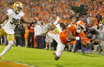 Clemson wide receiver Artavis Scott (3) dives for a pass in the end zone as Notre Dame cornerback Cole Luke (36) defends. Sefton Ipock /  Anderson Independent Mail