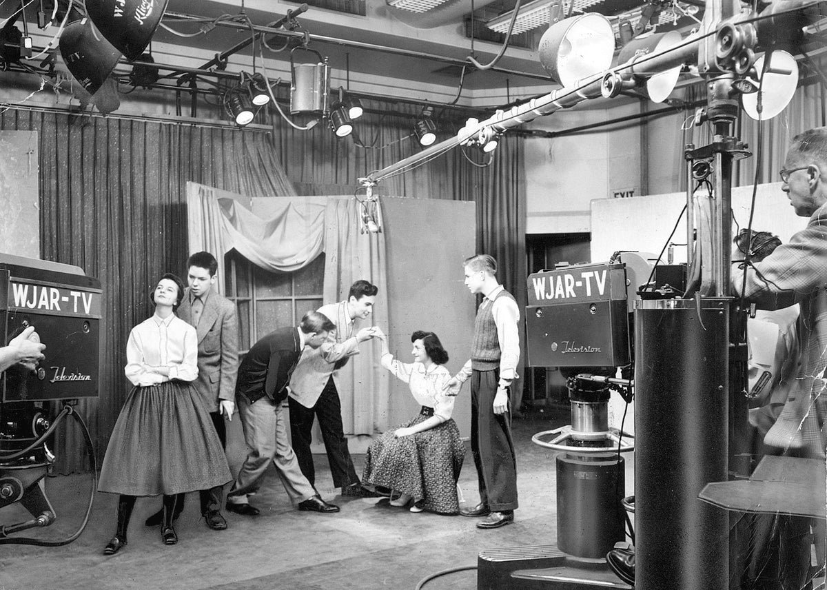 Actors performing in a 5-A production for WJAR-TV channel 10, June 1954. Courtesy The Providence Journal