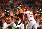 Brock Osweiler (17) of the Denver Broncos looks to pass in the fourth quarter. The Broncos played the Kansas City Chiefs at Sports Authority Field at Mile High in Denver, CO on November 15, 2015. (Photo by AAron Ontiveroz/The Denver Post)