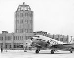 Construction of the administration building of the Buffalo Municipal Airport in 1940. The American Airlines plane “Flagship” is in the foreground. Buffalo History Museum