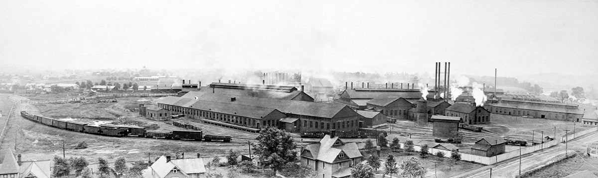 Aerial view of the American Sheet and Tin Plate Company in Dover, circa 1910. At the time, mills were the main employer in the area. Courtesy The Ernest Warther Museum