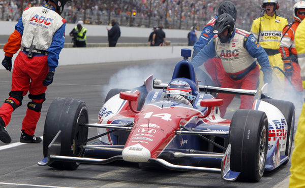Takuma Sato takes off after a pit stop during the Indianapolis 500 Sunday, May 26, 2013,  at  the Indianapolis Motor Speedway in Indianapolis. Michael Heinz/The Star