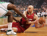 Ilgauskas looks for a teammate to pass to during the 2008 Eastern Conference semifinals against Kendrick Perkins and the Celtics. John Kuntz / The Plain Dealer