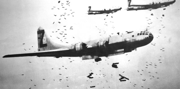 B-29 bombers, such as these in a photo from collection of John P. Gunning Sr., were decisive in U.S. defeat of Japan. He was a pilot on 10 combat missions.