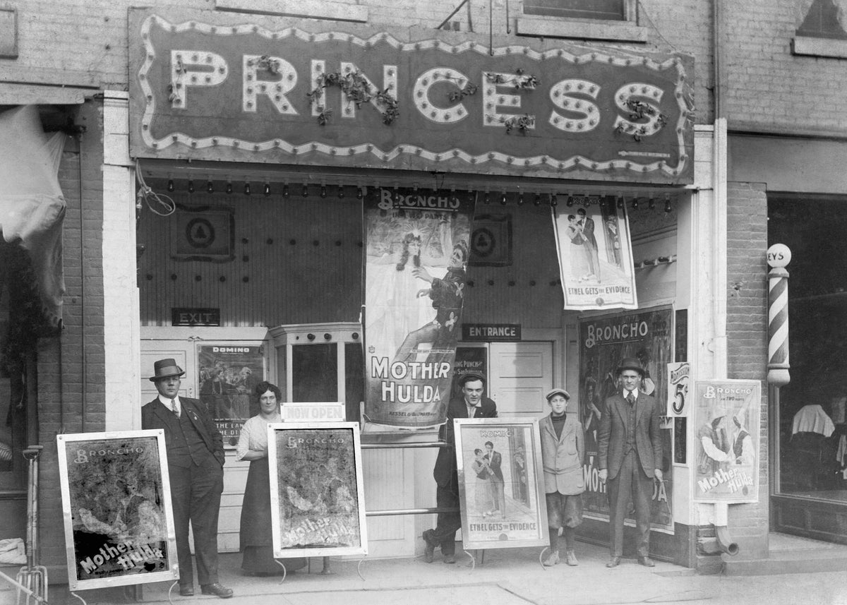 The Princess Theatre at 125 West Main Street in Ashland during a screening of the silent film Mother Hulda produced by the Broncho Film Company, circa 1915. The theater operated from 1911-1919. Courtesy Ashland County Historical Society