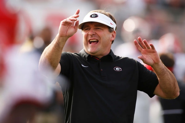 Georgia head coach Kirby Smart during warm ups before the start of the first half of the NCAA playoff Rose Bowl game between Georgia and Oklahoma  in Pasadena, CA, January 1, 2018. Joshua L. Jones, Athens Banner-Herald