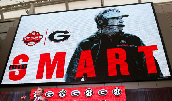 Georgia coach Kirby Smart speak with the media at SEC Football Media Days in Atlanta., July 17, 2018. Joshua L. Jones, Athens Banner-Herald