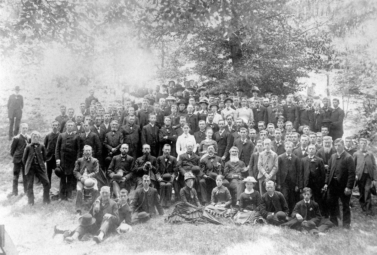 Faculty and students of Hope College on the west side of Van Vleck Hall, Holland, 1884. Courtesy Joint Archives of Holland