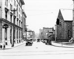Looking east from Church Avenue down Second Street SW in Roanoke, circa 1931. Included in the photo: YMCA, Odd Fellows building, Harvey Systems filling station, the old federal building, Greene Memorial Church, Griggs Furniture Company, B’nai B’rith Center, Texas Tavern, Roanoke Gas Light Company, Roanoke Stamp and Seal Company.  Norfolk and Western photo / Courtesy Historical Society of Western Virginia / #1990.69.906