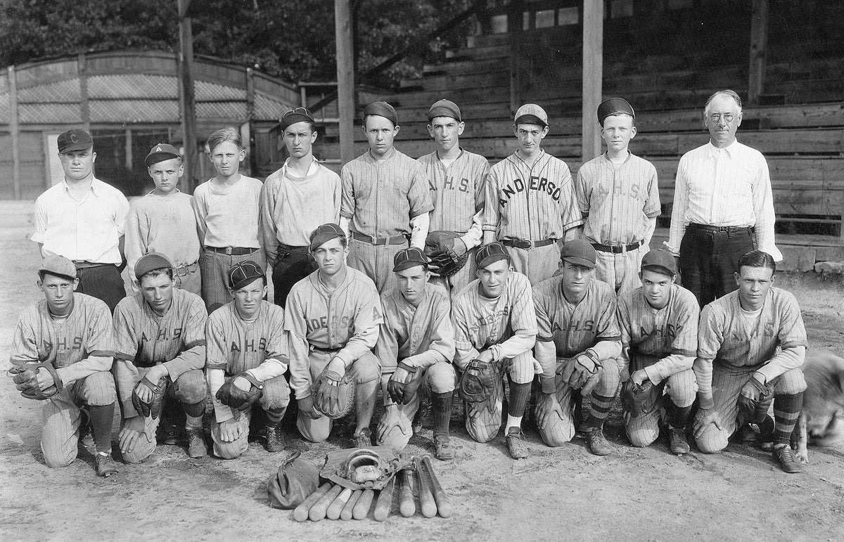 Members of the Anderson High School baseball team, 1929. Front row: Roy Nix, James Carter, Charles Hancock, Sam Fretwell, Frank Clark, Billy Webb, Curtis Jackson, Wade Sherrard and Vic Chapman. Second row: Frog Reames (coach), Joe Rice, Worth Barron, Ben Greene, Duval Fortner, unidentified, unidentified, Leon Rice and A.P. Cater. Courtesy Anderson County Museum