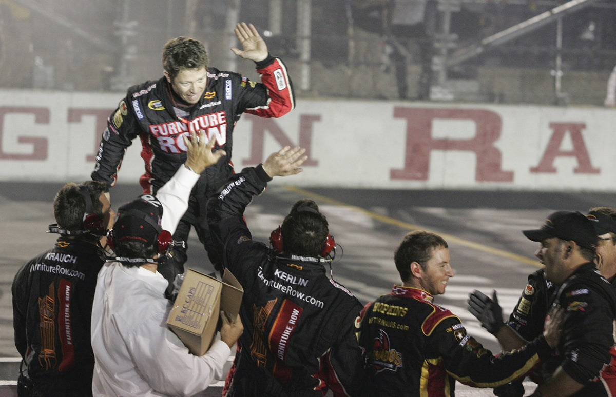 Regan Smith celebrates with his team after winning the Showtime Southern 500 on May 7, 2011. Steffani Nolte / Morning News
