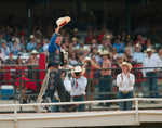 Stetson Wright, of Milford, Utah, gets ready to accept his award after the ninth performance of the 125th anniversary Cheyenne Frontier Days Rodeo on Aug. 1, 2021. Wright received a belt buckle and saddle for winning this year’s all-around title. Rhianna Gelhart / For the Wyoming Tribune Eagle
