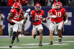 Georgia defensive back Christopher Smith (29) returns a blocked field goal for a touchdown during the first half. Joshua L. Jones / Athens Banner-Herald