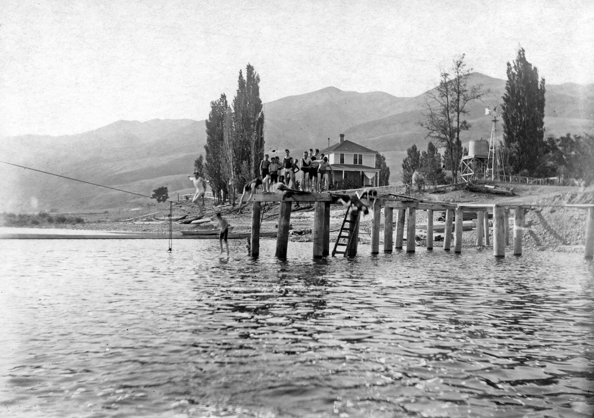 Swimming on the Clearwater River, 1906, near the Silcott homestead. Courtesy HS 05-30-8