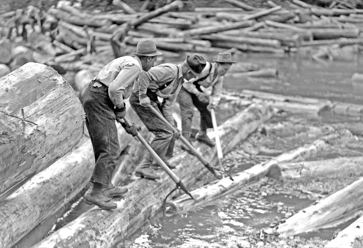 Logging North fork of Clearwater, circa 1938. Courtesy HS 75-52-256