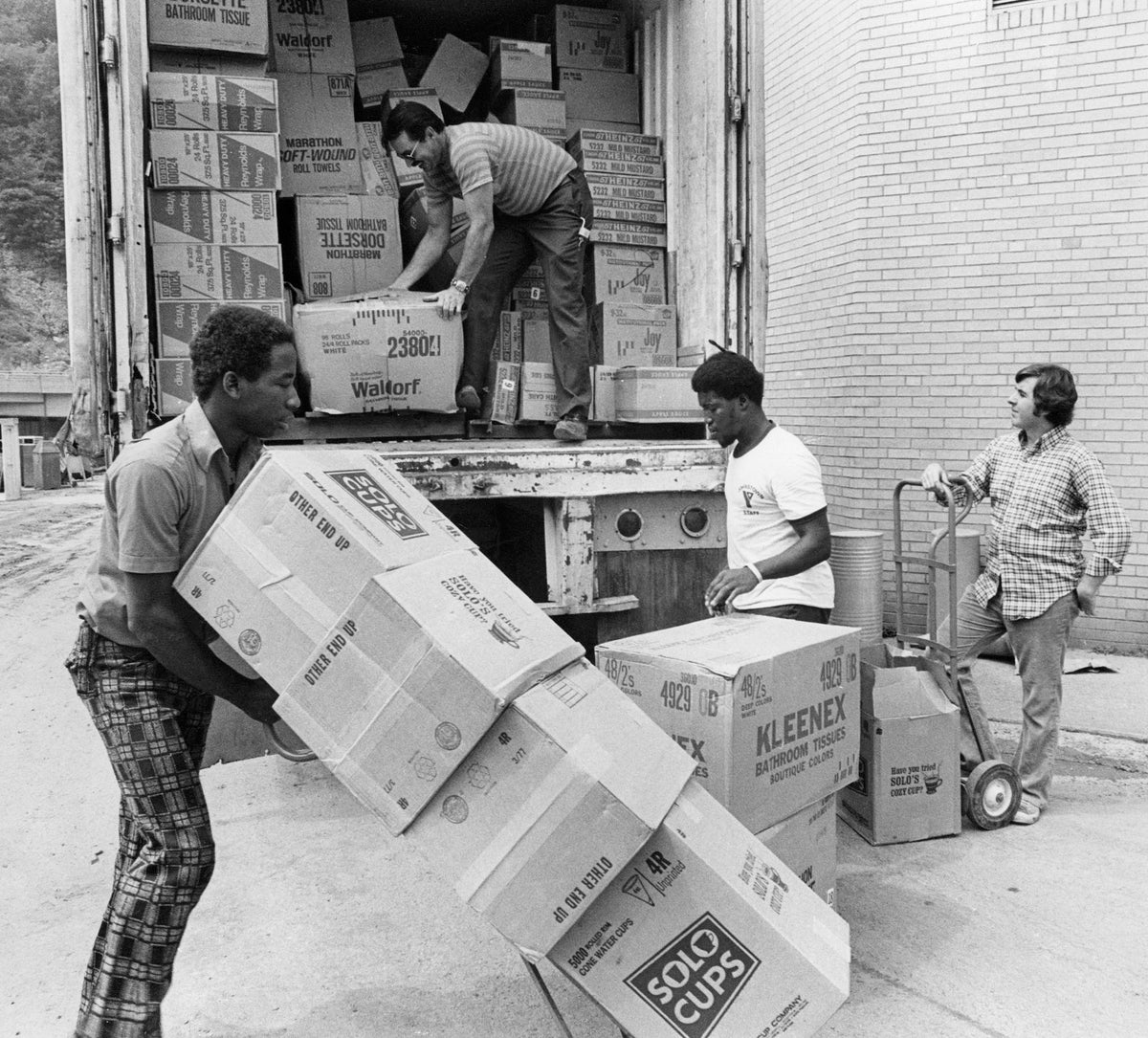 Unloading supplies, 1977. Courtesy The Tribune-Democrat