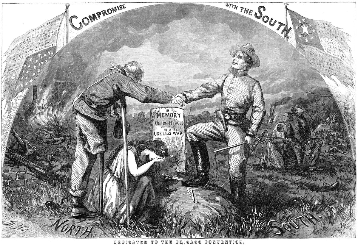 Civil War peace poster on Chicago Convention of August 1864 in which Gen. George McCllelan was nominated. This Harper’s Weekly post depicts in a negative way what the “peace platform” would mean. Courtesy Library of Congress, Prints & Photographs Division, LC-USZ6-786