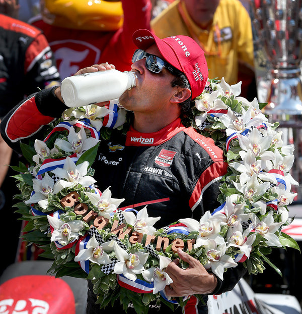 Juan Pablo Montoya, of Team Penske, celebrates winning the 99th running of the Indianapolis 500 Sunday, May 24, 2015, at the Indianapolis Motor Speedway.