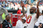 Former San Francisco 49ers Jerry Rice and Keena Turner are seen before Super Bowl LIV between the San Francisco 49ers and the Kansas City Chiefs at Hard Rock Stadium in Miami Gardens, Fla., on Feb. 2, 2020. Carlos Avila Gonzalez/The Chronicle