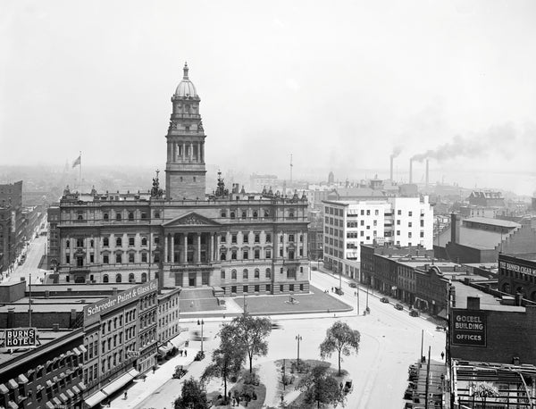 Wayne County Building, circa 1915. Courtesy Library of Congress, Prints & Photographs Division,  Detroit Publishing Company Collection / #LC-DIG-det-4a24394