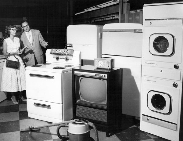 Jo Ann Whitehead and Ray Raclawski inspecting appliances at McCollum Law Corporation in Denver, July 13, 1957. COURTESY THE DENVER POST VIA GETTY IMAGES, AL MOLDVAY, #DPL_1414833