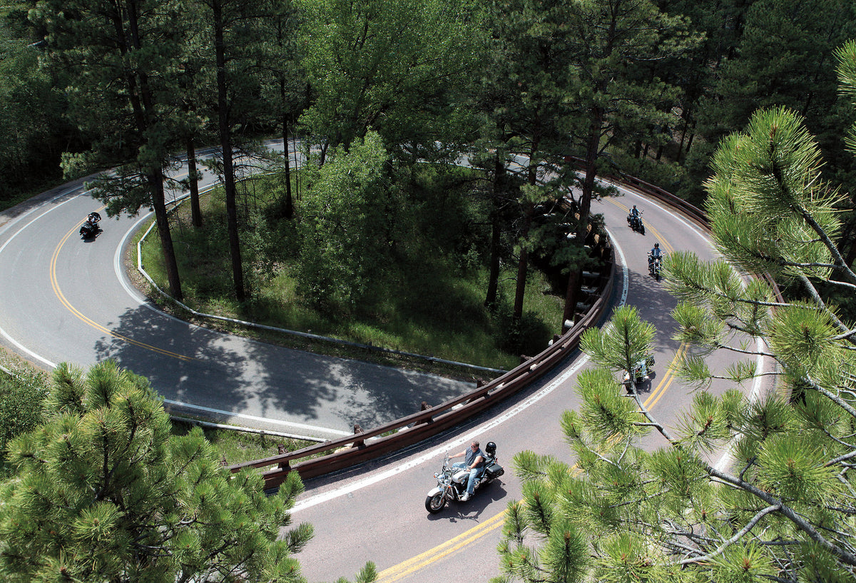 Iron Mountain Road near Keystone is a popular rally tour. The road features multiple pigtail bridges where drivers loop across the bridge they just passed under.