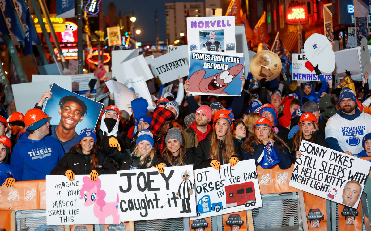 The earliest fans arriving on Beale Street earn orange Home Depot hats and front-row spots for “College GameDay.” Courtesy Max Gersh / The Commercial Appeal