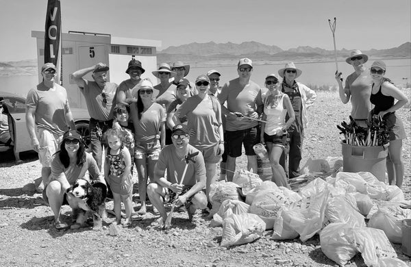 Past Presidents Jim Hunt and Russ Swain with other Rotarians and guests at the Earth Day 2022 Beach Cleanup at Boulder Beach, Lake Mead National Recreation Area, May, 21, 2022. Courtesy Rotary Club of Las Vegas